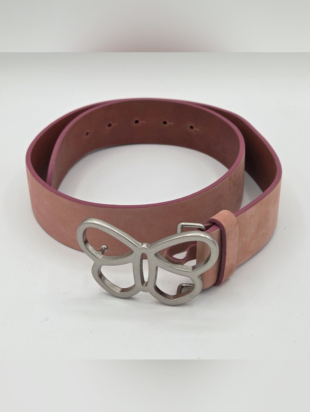 Women's Coach Pink Suede Leather Belt with Butterfly Buckle Small